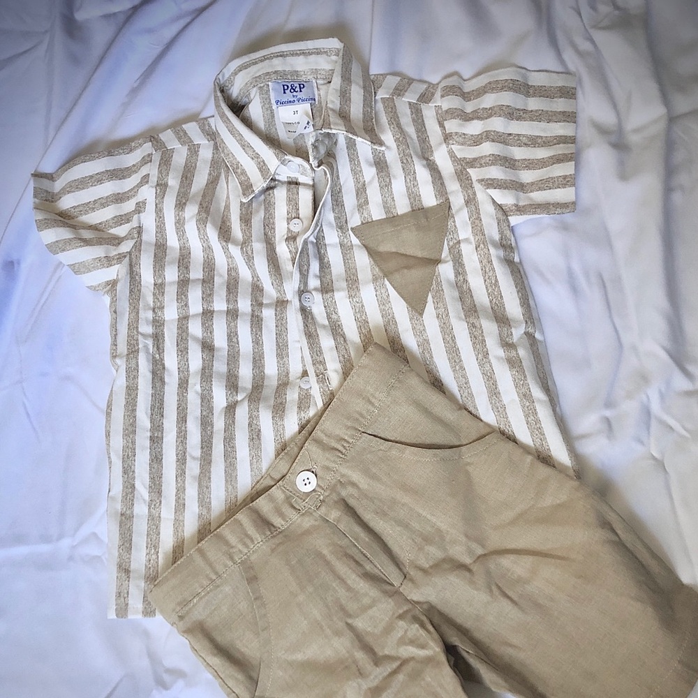 Linen toddler outfit from Piccino Piccina size 3T